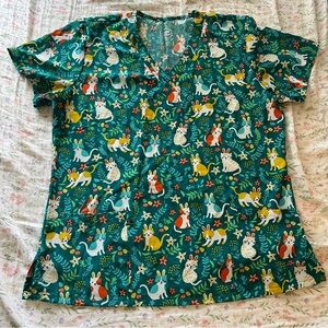 Women’s size large scrub uniform top Easter cat print
